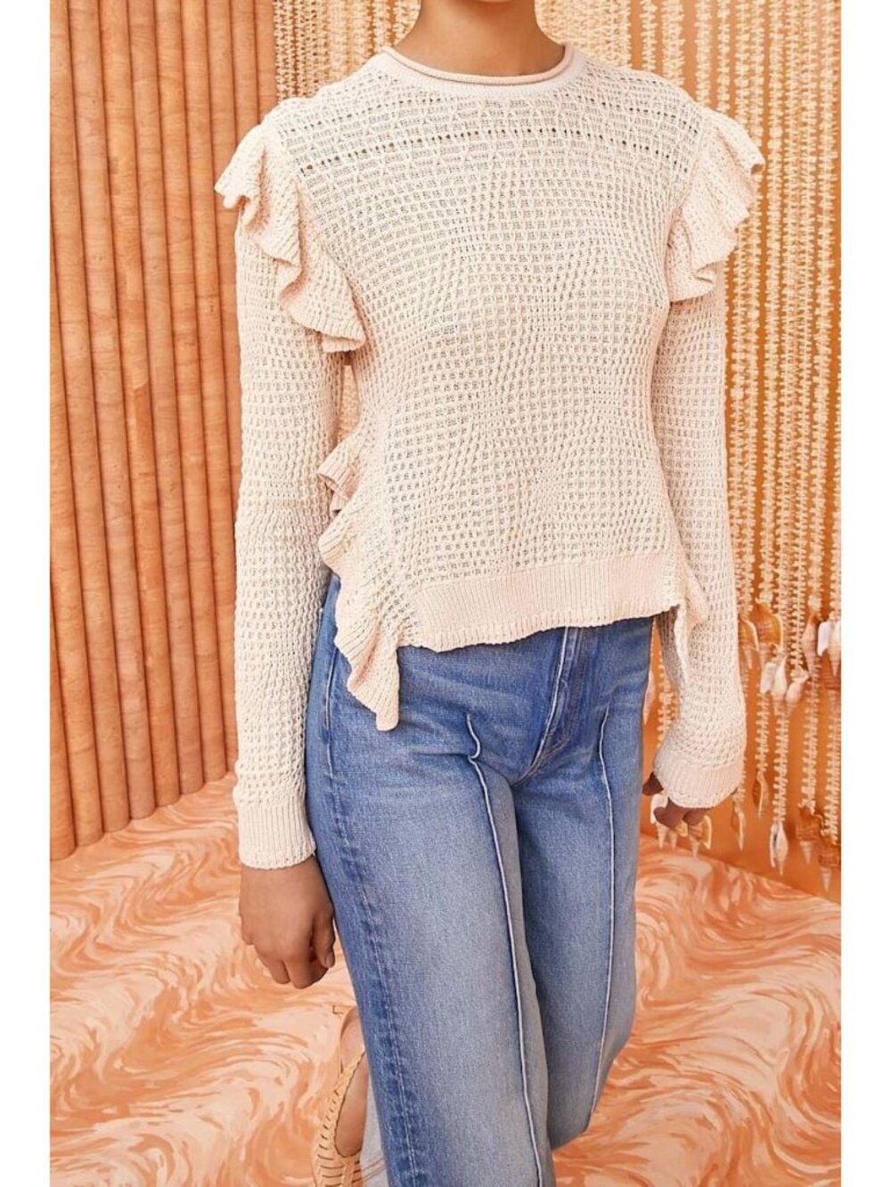 Ulla Johnson Ellery Pullover XL NWT Creme Cotton Ruffle Knit Sweater $490